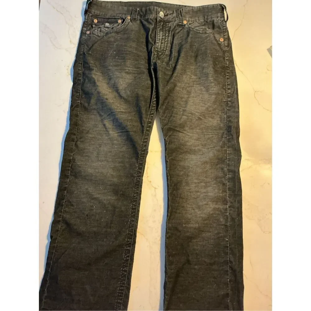 True Religion Ricky Jeans Corduroy Sz 36 Flap Pockets Black